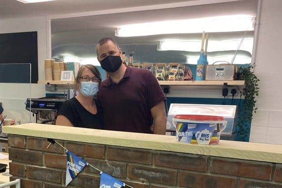 Lindsay Martin (43) and partner Lee Tindal (41) pictured in the By The Beach cafe that will officially open on July 24, 2021, for an NHS fundraiser on July 5.