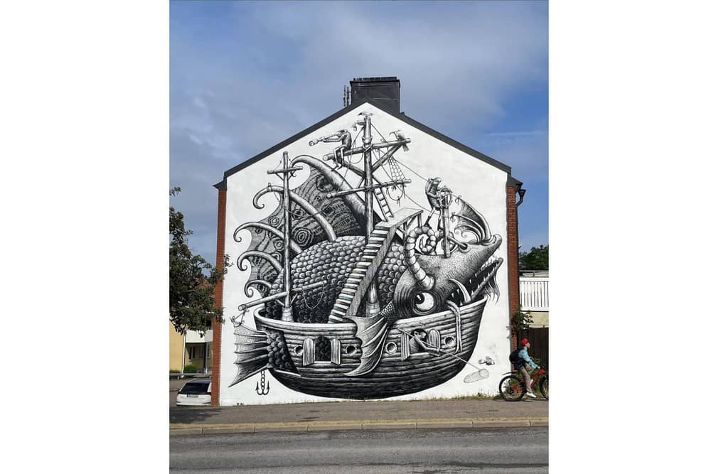 Artwork by Phlegm, who has been invited to take part in the first Portsmouth street art festival, Look Up, over September 9-10, 2023