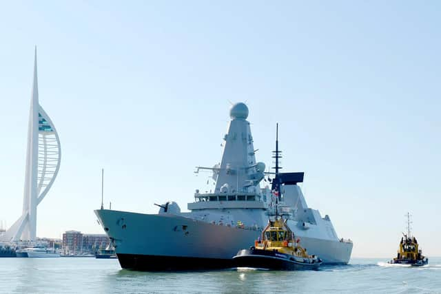 The Royal Navy’s Type 45 Destroyer, HMS Defender, had a close encounter with Russian forces off the coast of Crimea yesterday. Picture: Royal Navy