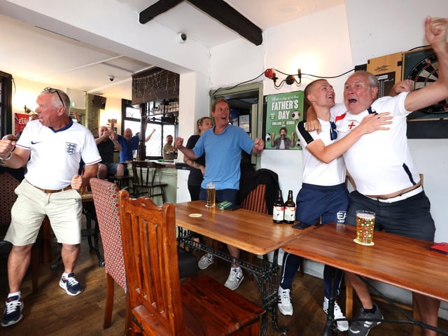 Fans celebrate an England goal in The Milton Arms.Picture: Sam Stephenson.