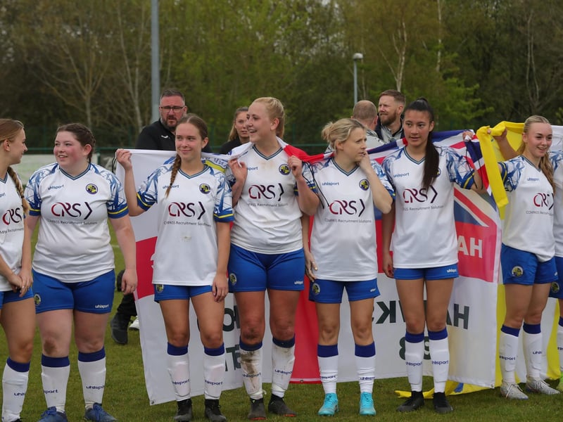Hawks Women celebrate their victory. Picture: Dave Haines