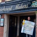 Steve Jones who has visited 460 Wetherspoons and plans to go to all of them during his retirement,  pictured outside The Parchment Makers Pub in Havant with his Map of the UK that he records his visits on. 

Picture by Emma Terracciano.