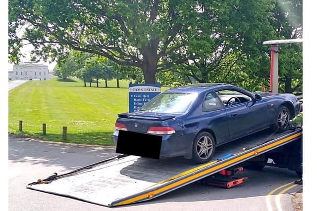 The vehicle was recovered by Cams Estate in Fareham. Picture: @HantsPolRoads