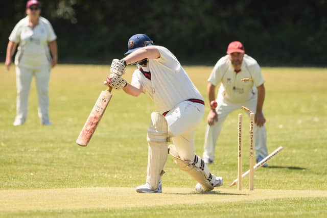 Rowner's Martin Bowman is bowled first ball by Darren Stares.
Picture: Keith Woodland