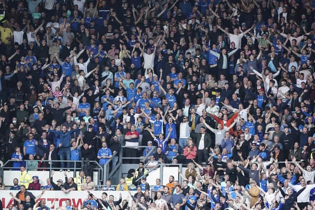 The 3,120 travelling Pompey fans were in fine voice during Saturday's 1-1 draw at Derby. Picture: Jason Brown/ProSportsImages