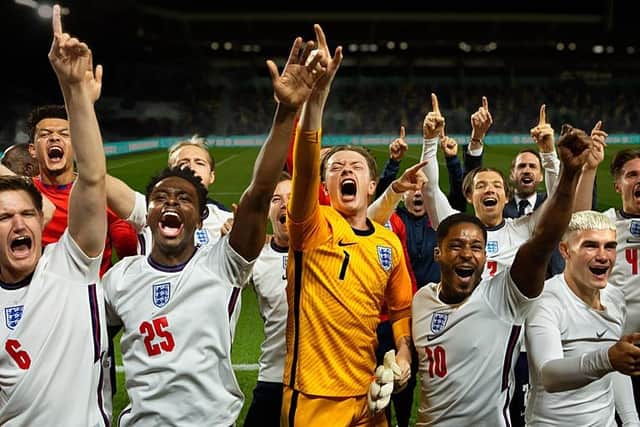 The victorious England squad in the new BBC drama Dear England (Picture: BBC/Left Bank/Justin Downing)
