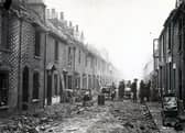 The aftermath of the bombing in Conway Street, Landport.