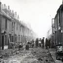 The aftermath of the bombing in Conway Street, Landport.