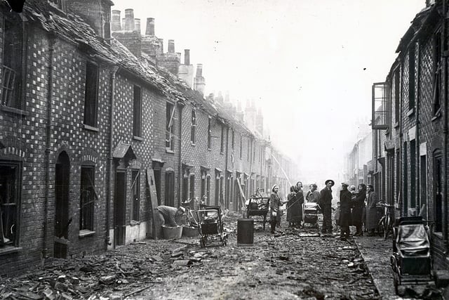 The aftermath of the bombing in Conway Street, Landport.