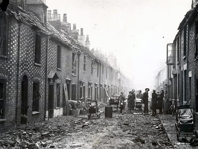 The aftermath of the bombing in Conway Street, Landport.