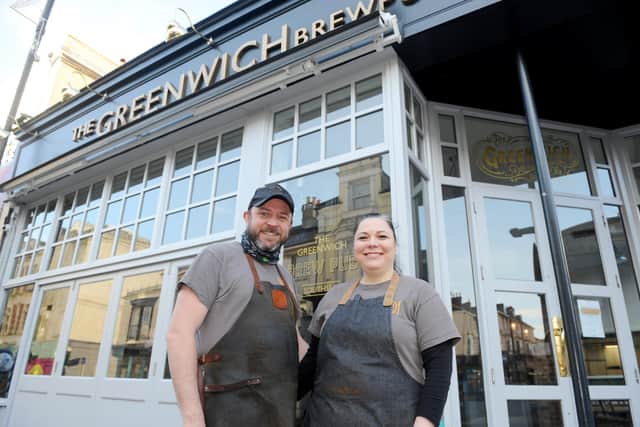 Norman Mooney and Iris Stoltenberg from Grate Fire Kitchen at The Greenwich Brew Pub. Picture: Sarah Standing (081220-9917)