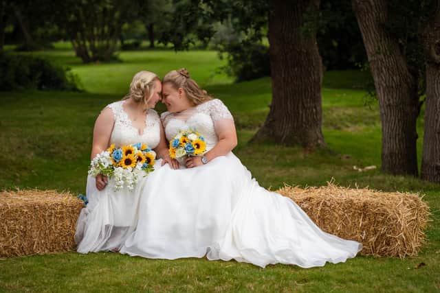 Paige and Bobbi Clarke tie the knot at The Tournerbury Woods Estate, Hayling Island. Picture by Carla Mortimer Wedding Photography.