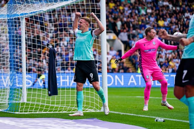 Colby Bishop celebrates his goal at Sheffield Wednesday today.