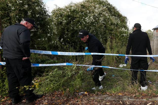Police at a crime scene in Tangier Road, Baffins, on October 20. Picture: Chris Moorhouse   (jpns 201021-05)