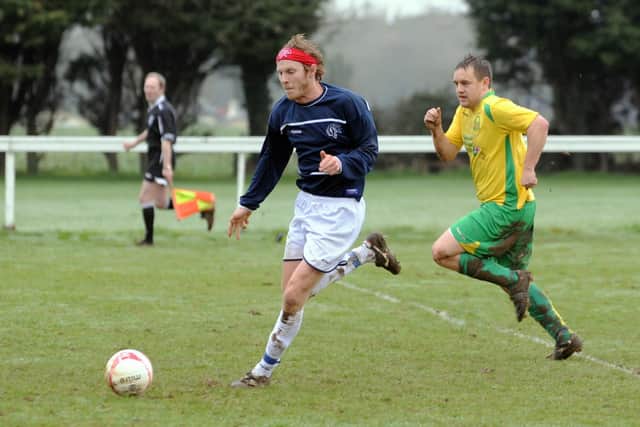New Fleetlands striker Steve Duffin, left, in action for Clymping. Picture: Malcolm McCluskey