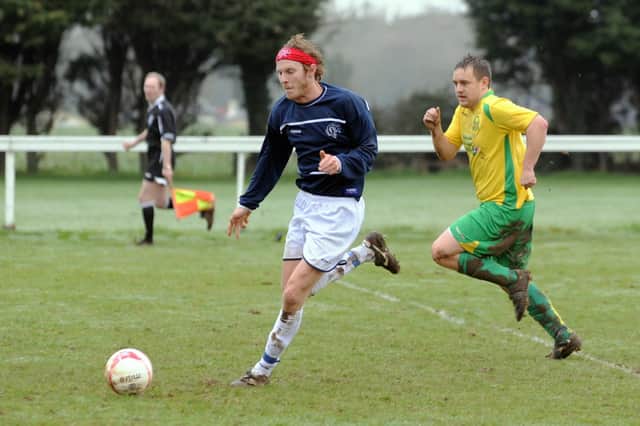 New Fleetlands striker Steve Duffin, left, in action for Clymping. Picture: Malcolm McCluskey