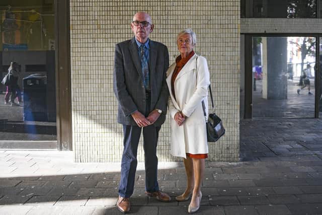 Chris Wales and Audrey Wales, step-father and mother of Ian Fleming at Portsmouth Coroner's Court.
Picture: Solent News & Photo Agency