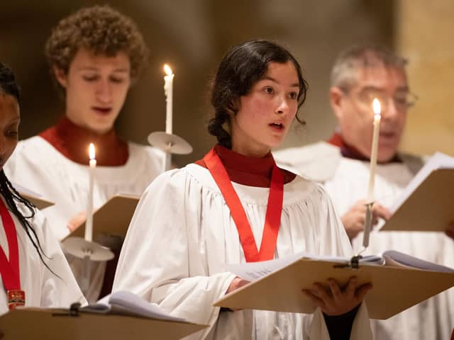 Portsmouth Cathedral Choir leading the singing of carols at Portsmouth Cathedral