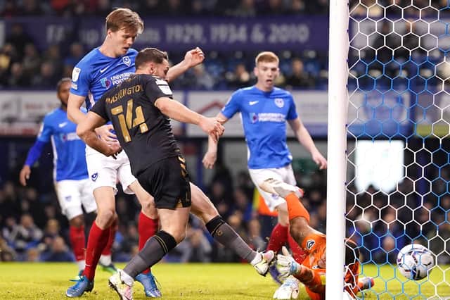 Connor Washington controversially gave Charlton the lead against Pompey tonight.. Picture: Adam Davy/PA Wire.