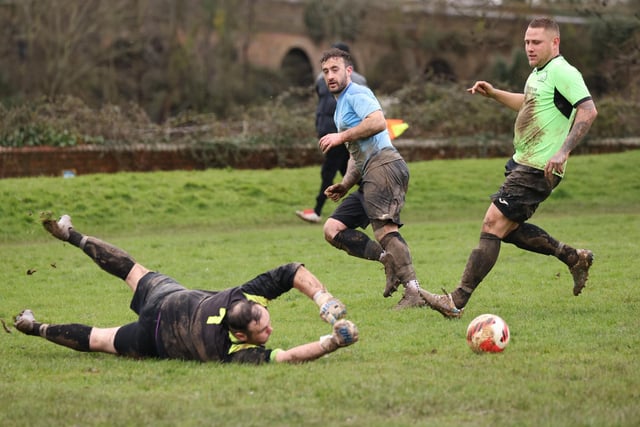 The Bedhampton keeper saves. Picture by Kevin Shipp