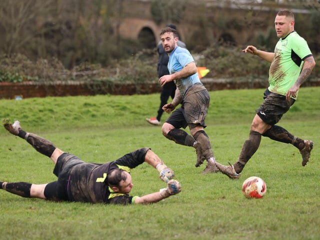 The Bedhampton keeper saves. Picture by Kevin Shipp
