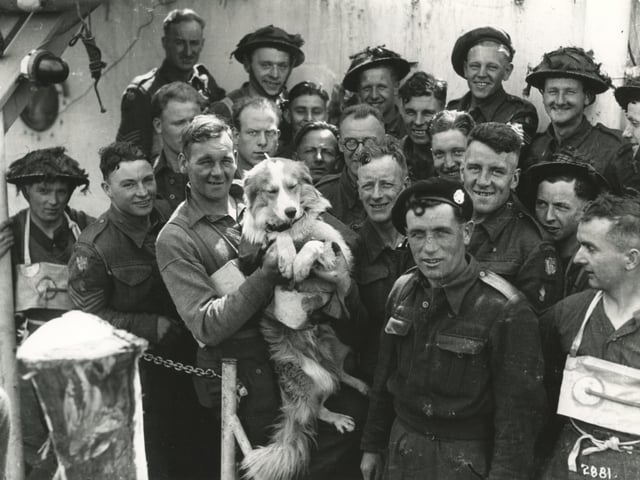Royal Engineers and their dog mascot Sandy.(c) The News, War Series 2881