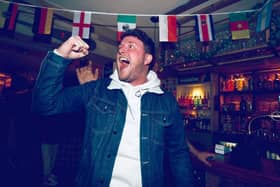 Fans at the The Southsea Village pub watching the World Cup England v Wales match on Tuesday, November 29. 

Pictured is: Dan Fiford celebrating Englands first goal.

Picture: Chris Moorhouse