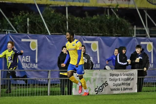 Kyal Williams celebrates making it 2-2. Picture by Tom Phillips