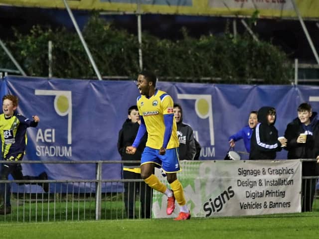 Kyal Williams celebrates making it 2-2. Picture by Tom Phillips