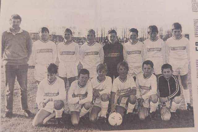Clanfield Under-12B. Back (from left): Derek Greves (coach), Stuart Cannings, Kevin Sullivan, Paul Greves, Chris Dean, Jamie Moran, William Lesants, Phil Hall. Front: Sam  Eneter, Kristian Bamber, Phil Robertson, Michael Bacon, Darren Richardson, Paul Bramhall.