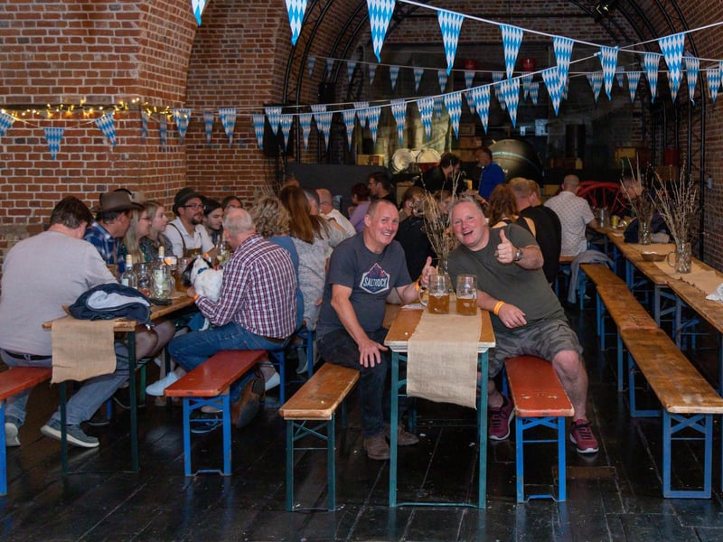 Inside the Oktoberfest - visitors to the Poweder Monkey event in Gosport. Picture: Mike Cooter (011023)