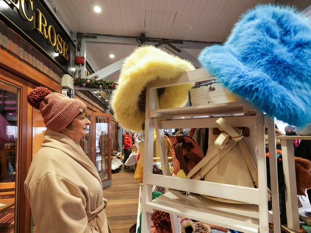 Karen Vella on her Mad Bag Lady stall. Port Solent Christmas Market, Portsmouth
Picture: Chris Moorhouse (071224-13)