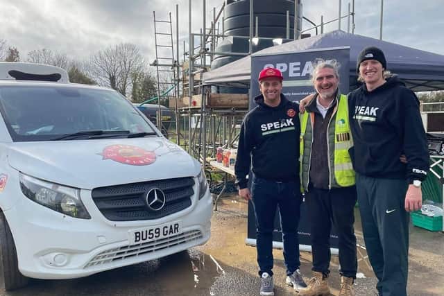 Foreman Homes Health & Safety Manager, Chris Turner with SPEAK Founder, Alfie Ruffell and team member, Robert.