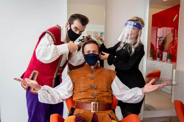 Dick Whittington and Silly Billy with Tara Bone at Garbos Hair, Albert Road. Picture: Habibur Rahman
