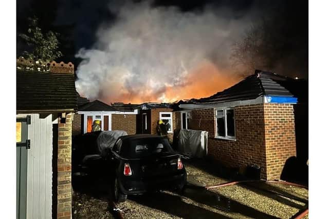 Firefighters arrived at the bungalow to see it 'engulfed in flames.' Picture: Hampshire and Isle of Wight Fire and Rescue Service.