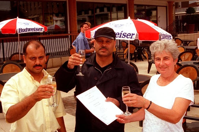 Pictured at the Empire Bar, Charter Square, Sheffield in 1998where Coun Jan Wilson was seen handing over the Street cafe licence to LtoR Mohammed Jangir, and Mohammed Tanwir.