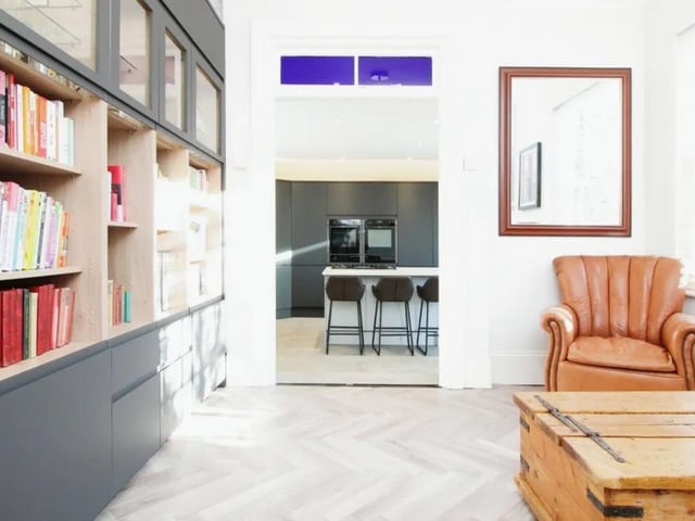 This property comes with four bedrooms, three reception rooms and two bathrooms, as well as a garden and a self-contained garage and home office.