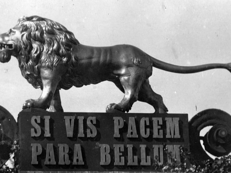 The lion on top of the drill shed, HMS Excellent, Whale Island.