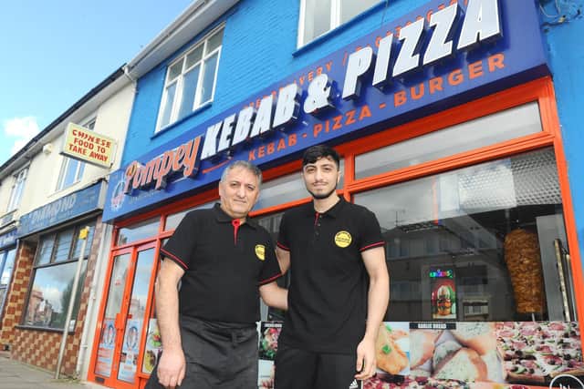 Pompey Kebab & Pizza in Kingston Road, Portsmouth, reopened their doors on Monday, March 2, after being closed for seven months due to a fire which broke out at a business next door to them.Pictured is: (l-r) Owner Aziz Yalcin and his son and director Abtul Yalcin.Picture: Sarah Standing (020320-9360)