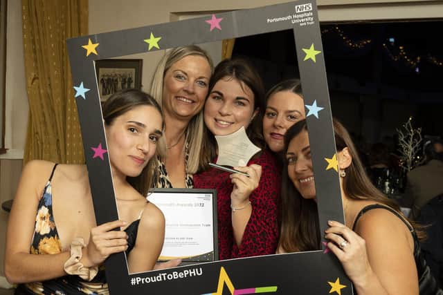 The Maternity Practice Development team pose with the selfie frame at 2022's Proud To Be PHU Awards. Picture: Portsmouth Hospitals University NHS Trust