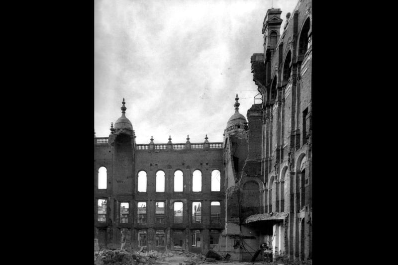 The remains of the Guildhall after the air raid of january 10, 1941