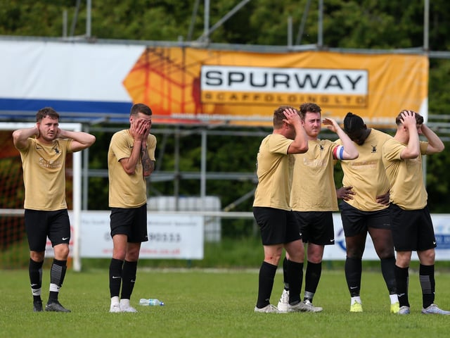 Agony for Wicor Mill following their penalty shoot-out defeat. Picture: Chris Moorhouse (jpns 210523-21)