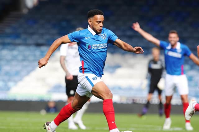 Louis Thompson is poised for his first taste of Pompey action in tonight's Papa John's Trophy clash at AFC Wimbledon. Picture: Joe Pepler