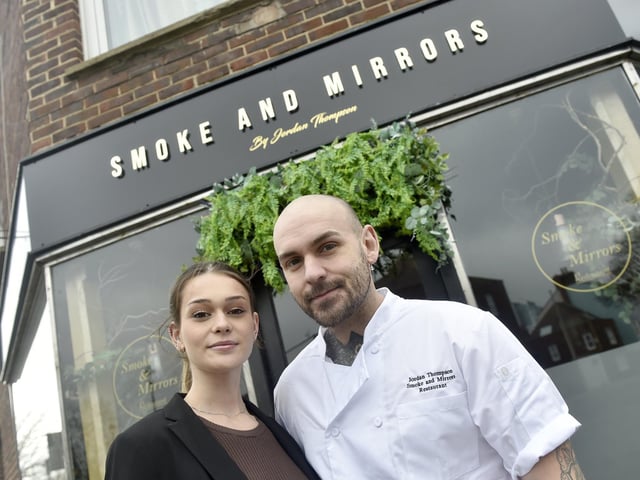 Smoke and Mirrors restaurant in High Street, Old Portsmouth, is getting ready to celebrate its first birthday on February 14, 2025. Pictured is: Owners Caitlyn Odin and Jordan Thompson. Picture: Sarah Standing (280125-8906)