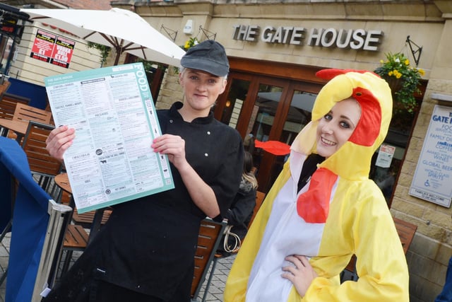 Beth Naylor, Team Leader and Lauren Brooke, Bar Associate, pictured outside Wetherspoons,The Gate House, Priory Walk, Doncaster to launch the new menu in 2013
