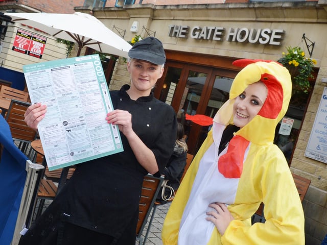 Beth Naylor, Team Leader and Lauren Brooke, Bar Associate, pictured outside Wetherspoons,The Gate House, Priory Walk, Doncaster to launch the new menu in 2013