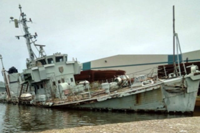 HMS Bronington submerged in docks on the Mersey Picture: Navy News/ Mike McBride collection
