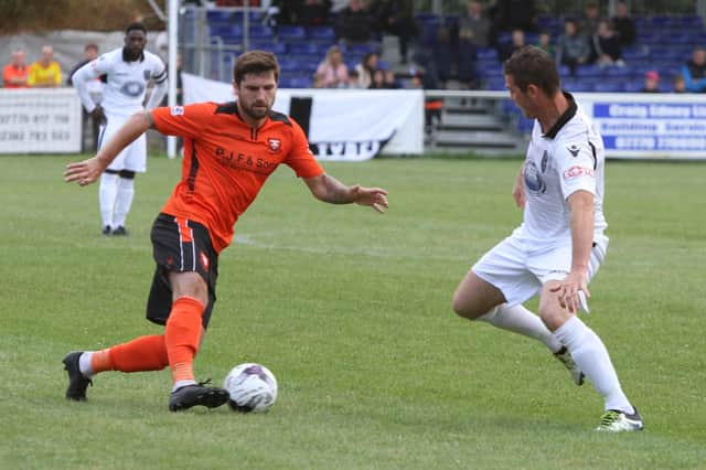 Steve Ramsey, left, in action for AFC Porchester during an FA Cup tie against Merthyr Town in 2016. Pic: Habibur Rahman.