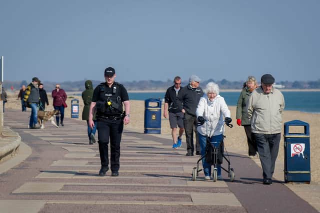 Southsea beach at the start of the coronavirus lockdown with police patrolling the promenade.
Picture: Habibur Rahman