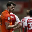 John Marquis celebrates Pompey's 1-0 win at Fleetwood.  Picture: Daniel Chesterton/phcimages.com